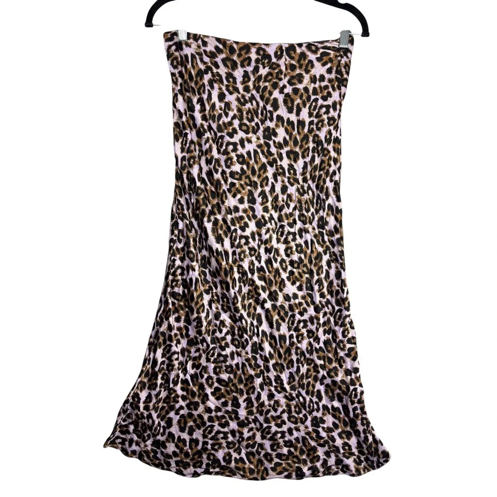 Urban Outfitters Lilac Leopard Print Satin Midi Slip Skirt Purple Brown Small - Picture 9 of 10